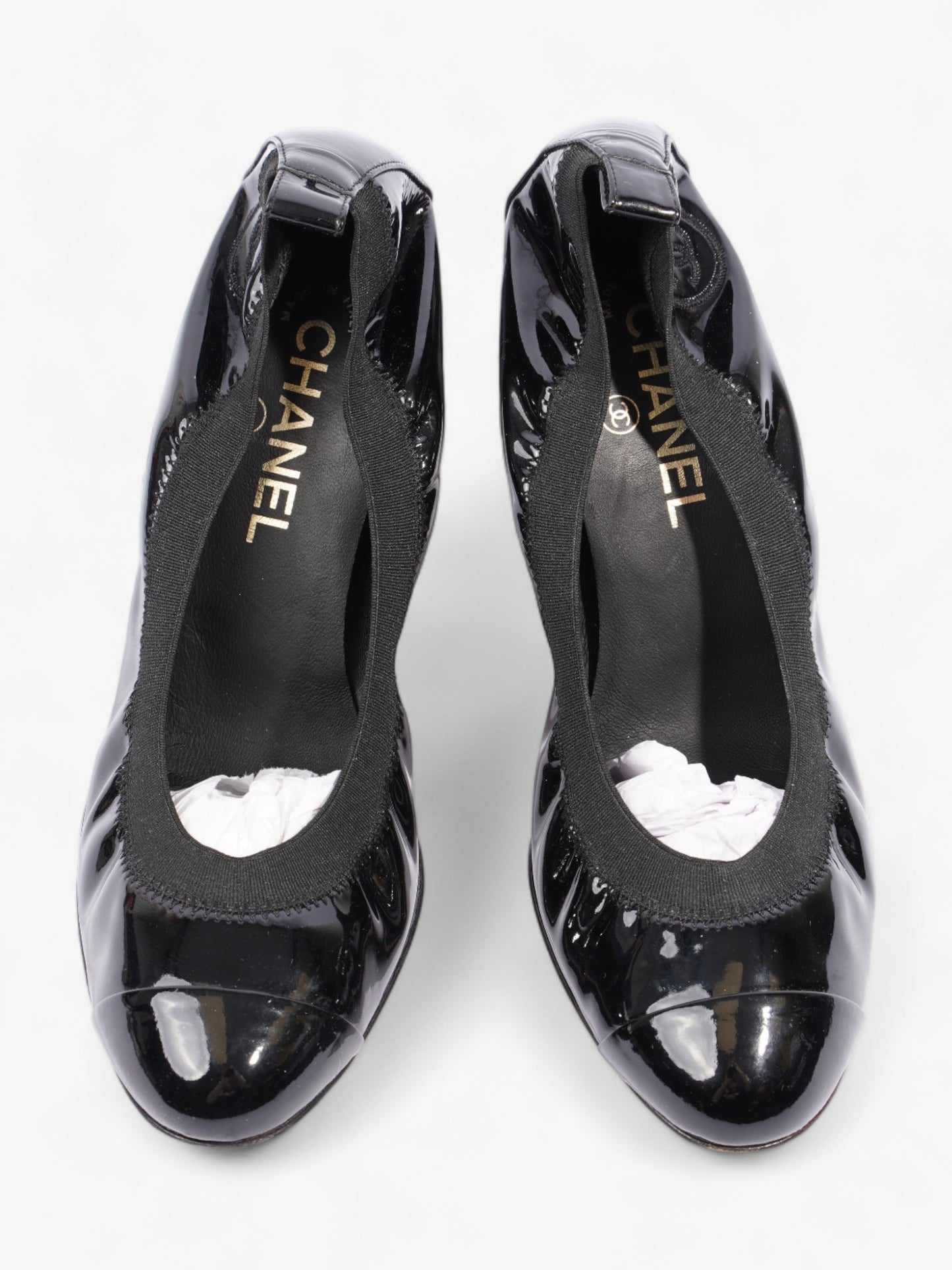 Chanel CC Ballerina Platform Pumps 70 Black Patent Leather EU 39 UK 6