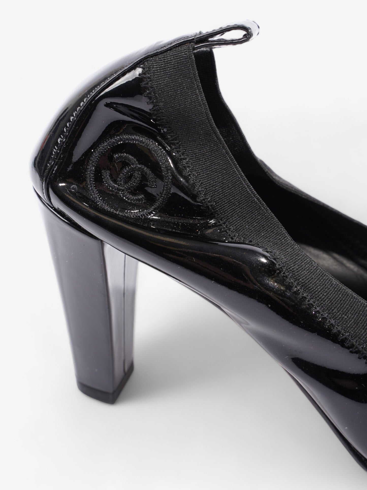 Chanel CC Ballerina Platform Pumps 70 Black Patent Leather EU 39 UK 6