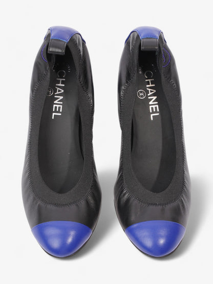 Chanel CC Ballerina Platform Pumps 50 Black / Blue Leather EU 39.5 UK 6.5