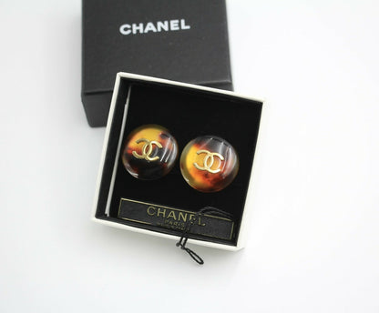 Chanel Vintage 97P Tortoise Shell Round Earrings