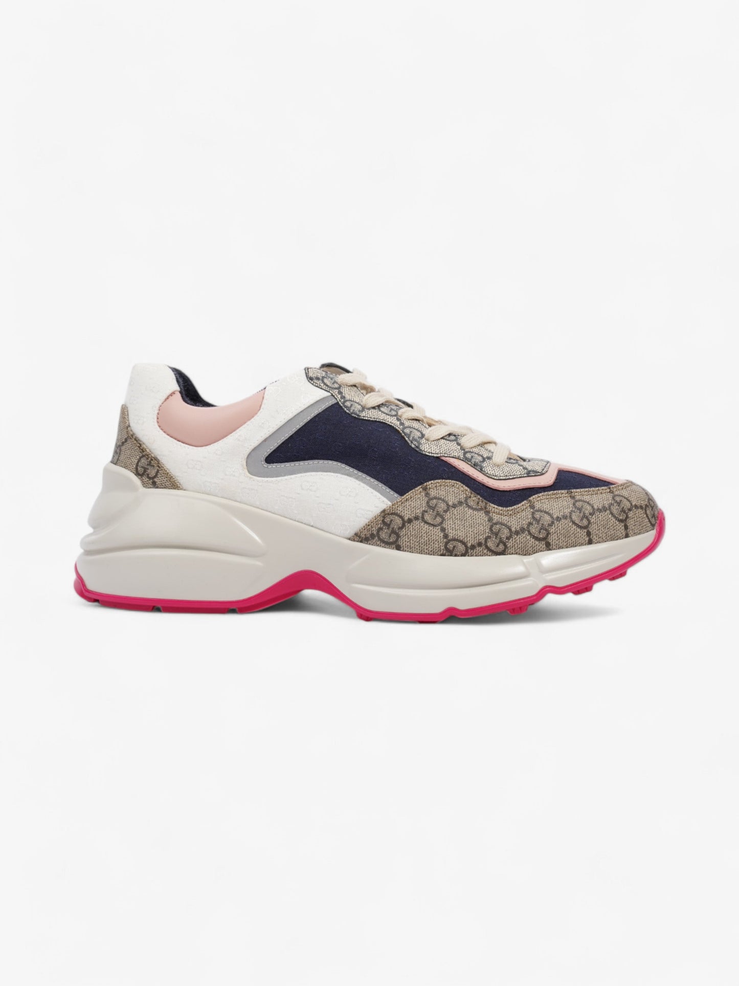 Gucci Rhyton Sneakers Beige  / Navy / Pink Canvas EU 41 UK 7