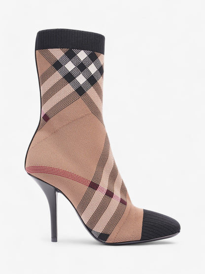 Burberry Vintage Check Sock Ankle Boots 90 Brown / Black / White Fabric EU 37 UK 4