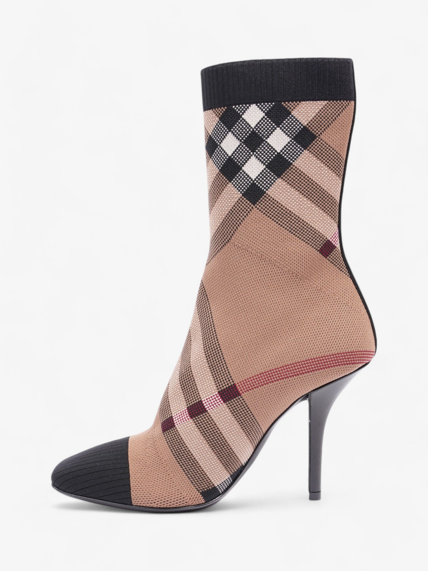 Burberry Vintage Check Sock Ankle Boots 90 Brown / Black / White Fabric EU 37 UK 4