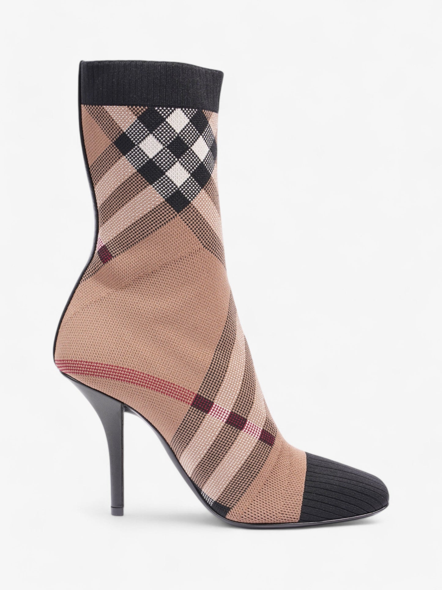 Burberry Vintage Check Sock Ankle Boots 90 Brown / Black / White Fabric EU 37 UK 4