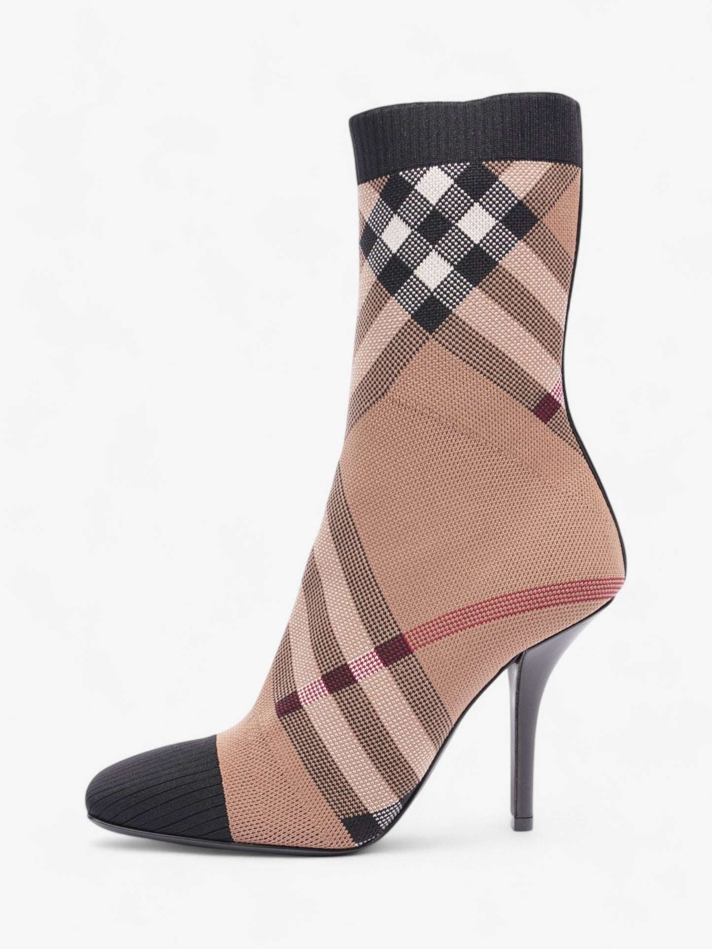 Burberry Vintage Check Sock Ankle Boots 90 Brown / Black / White Fabric EU 37 UK 4