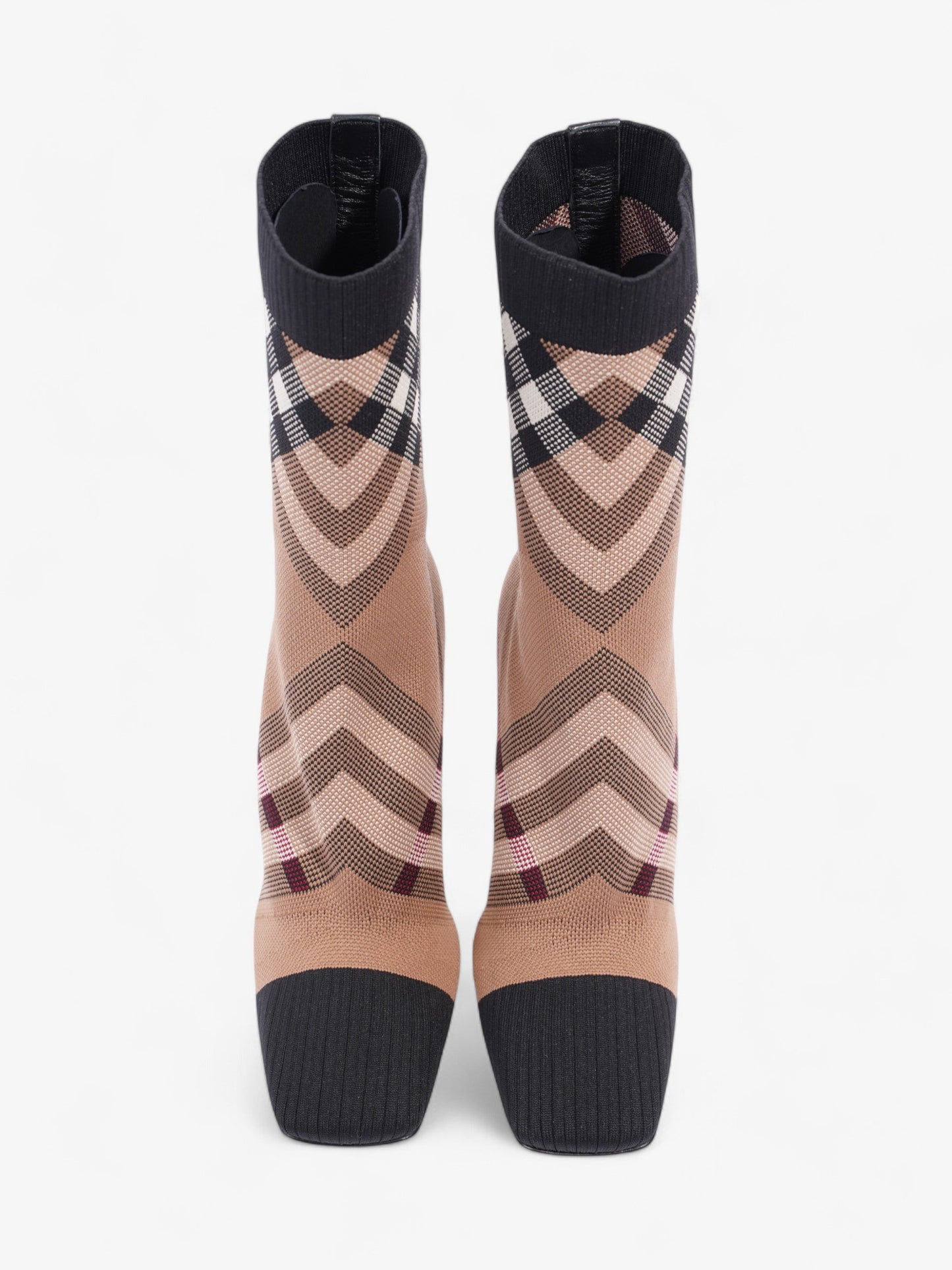 Burberry Vintage Check Sock Ankle Boots 90 Brown / Black / White Fabric EU 37 UK 4