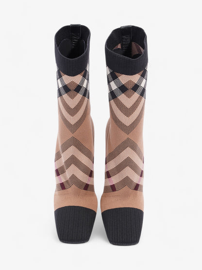 Burberry Vintage Check Sock Ankle Boots 90 Brown / Black / White Fabric EU 37 UK 4