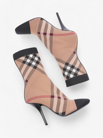 Burberry Vintage Check Sock Ankle Boots 90 Brown / Black / White Fabric EU 37 UK 4