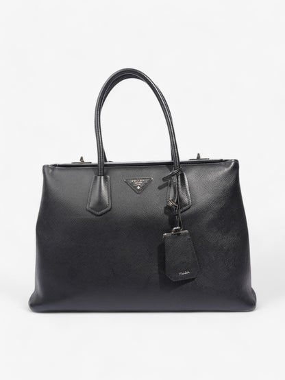 Prada Turnlock Twin Tote Black Saffiano Leather