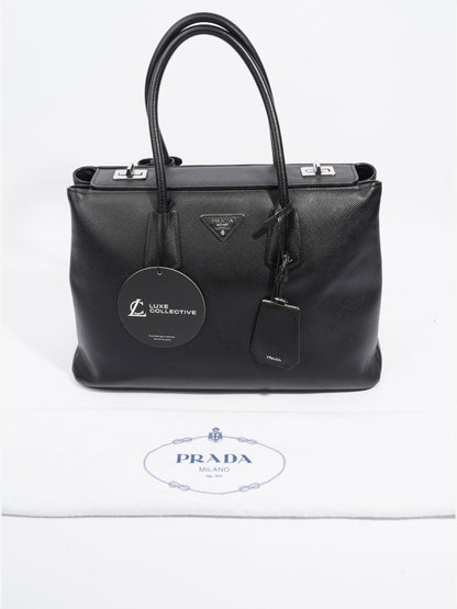 Prada Turnlock Twin Tote Black Saffiano Leather