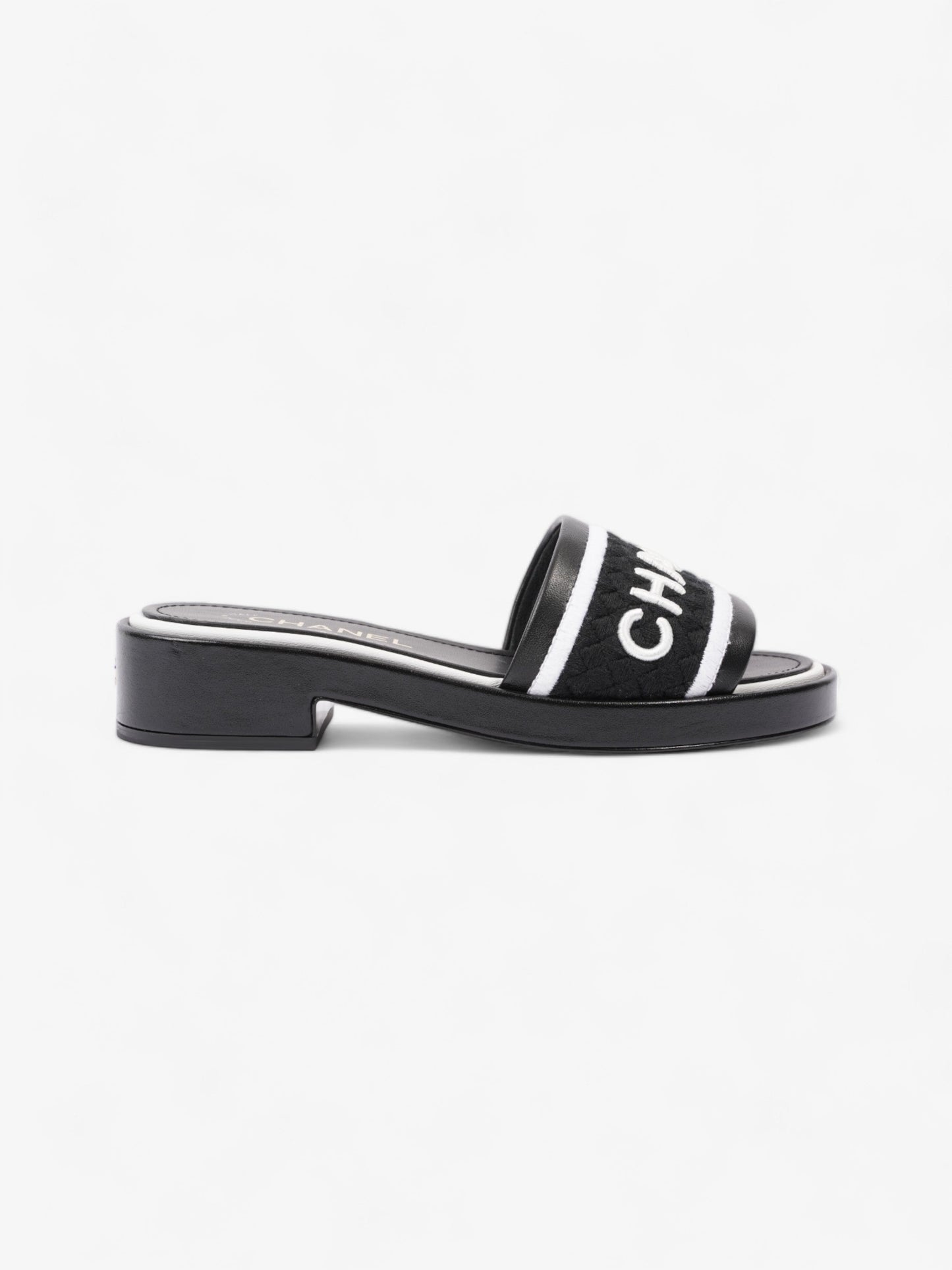 Chanel CC Mule Sandal 15mm Black / White Tweed EU 37 UK 4
