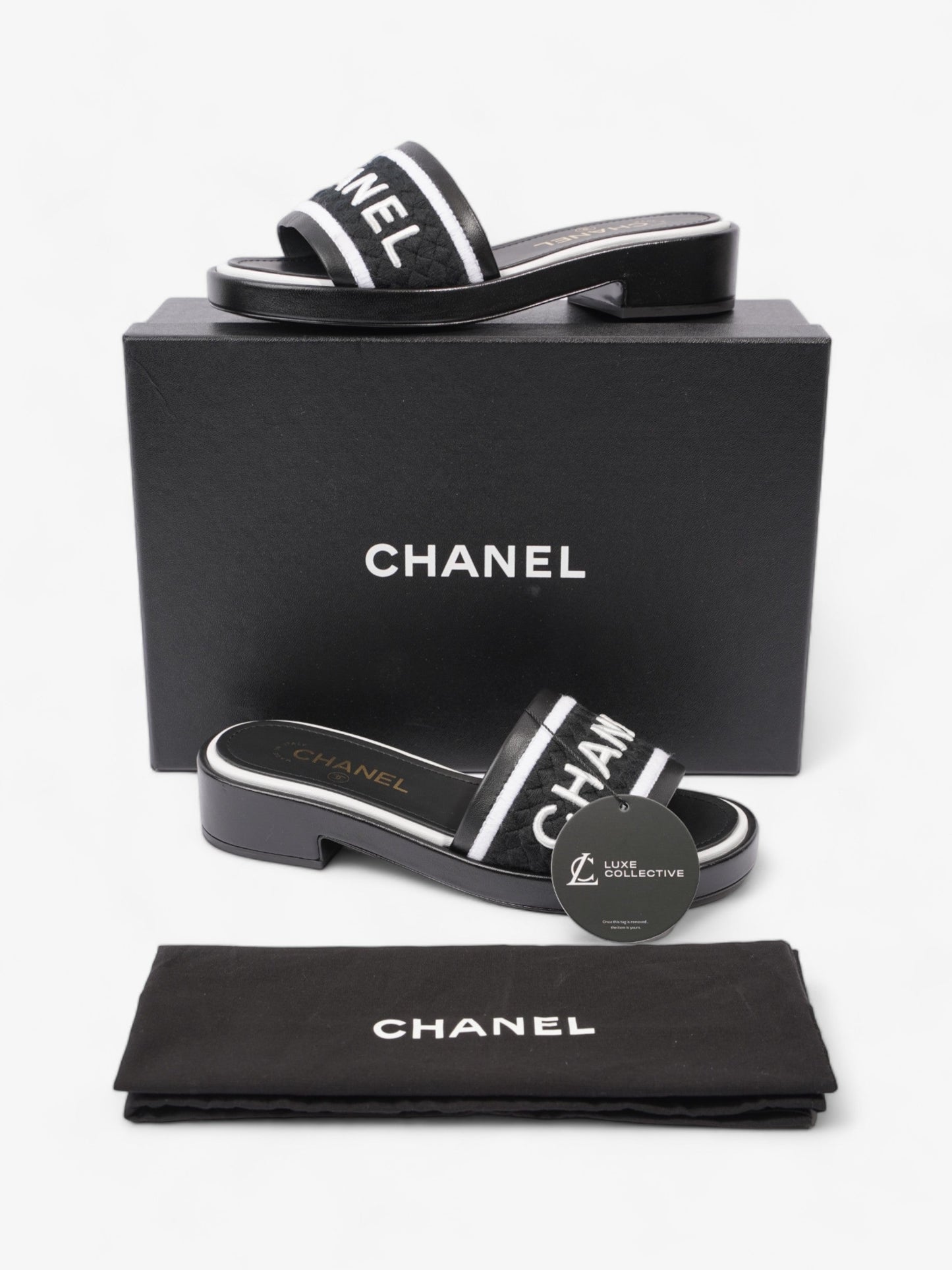 Chanel CC Mule Sandal 15mm Black / White Tweed EU 37 UK 4