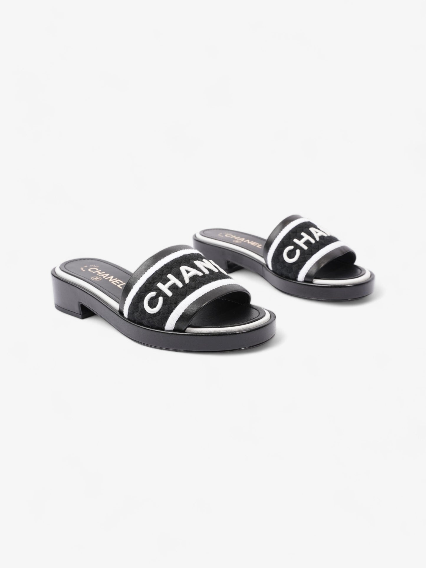Chanel CC Mule Sandal 15mm Black / White Tweed EU 37 UK 4