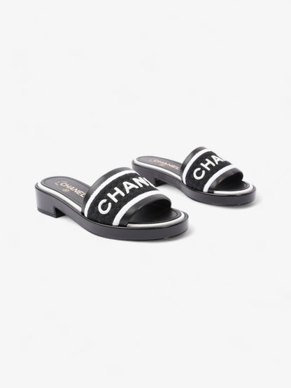 Chanel CC Mule Sandal 15mm Black / White Tweed EU 37 UK 4