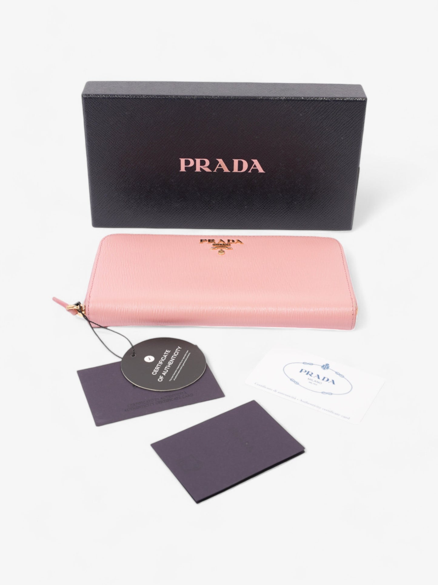 Prada Continental Wallet Pink Saffiano Leather