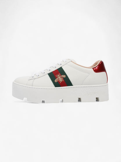 Gucci Ace Platform Sneakers White  / Green / Red Leather EU 35.5 UK 2.5