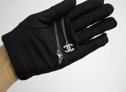 Chanel 10V Rhinestone Silver CC Mark Necklace