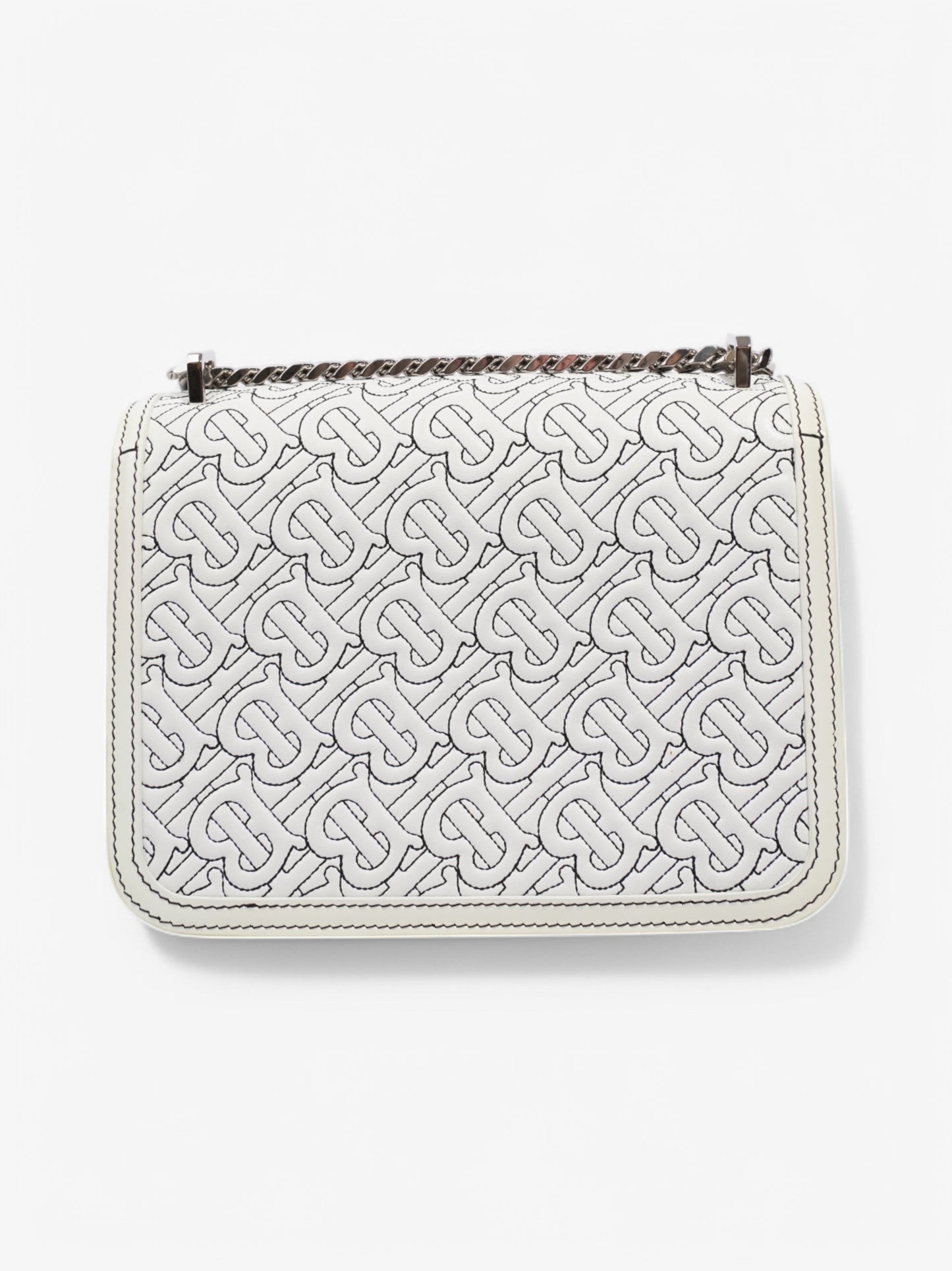 Burberry TB Chain Bag Optic White / Black Lambskin Leather Small