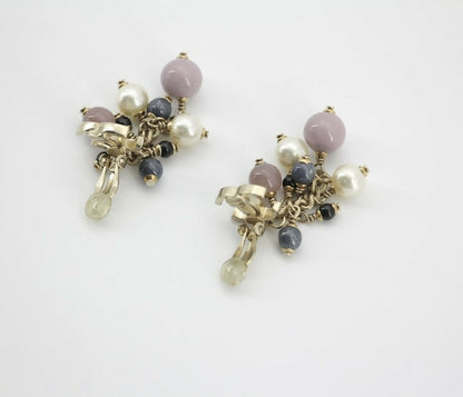 Chanel A11P Imitation Pearl Purple Blue Grape String CLIP-on Earrings