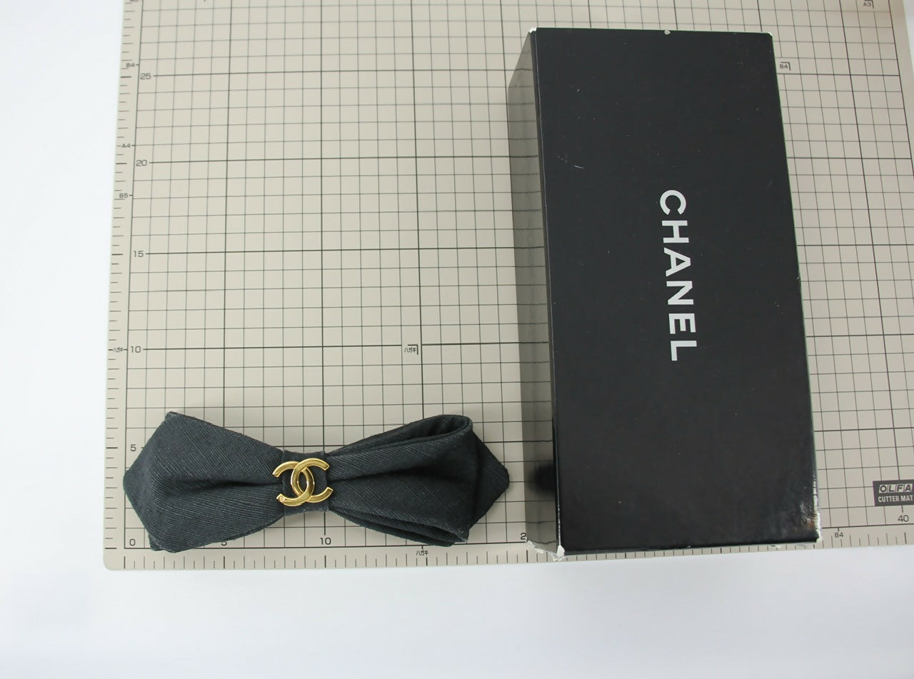 Chanel Vintage 1881-85 Denim Black Bow Hair Clip