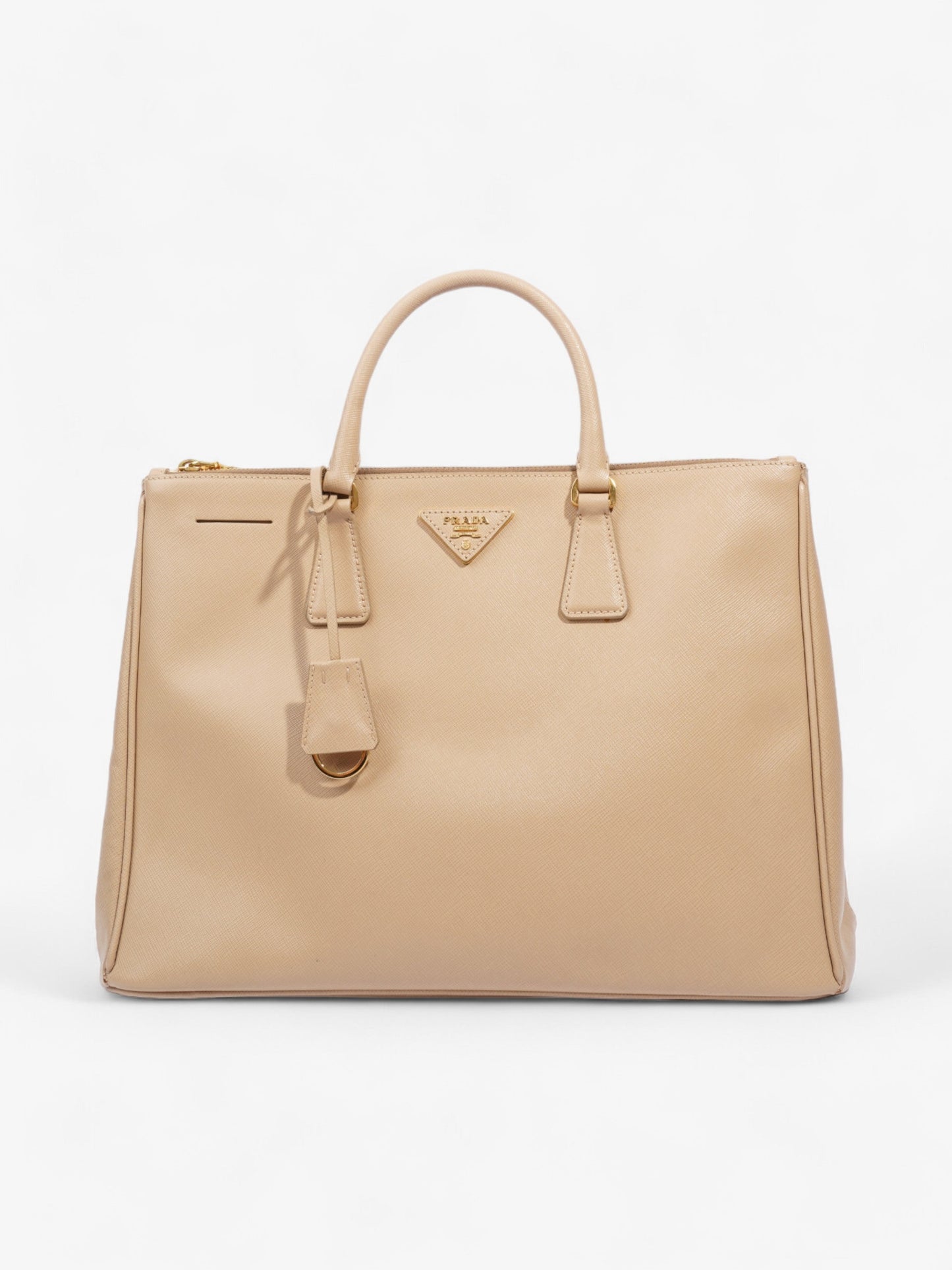 Prada Double Zip Galleria Beige Saffiano Leather