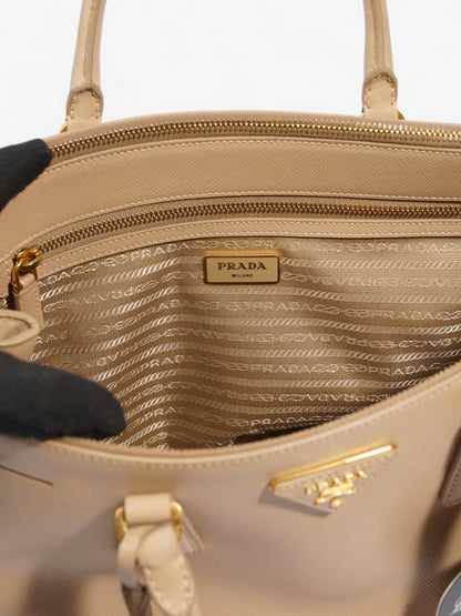 Prada Double Zip Galleria Beige Saffiano Leather