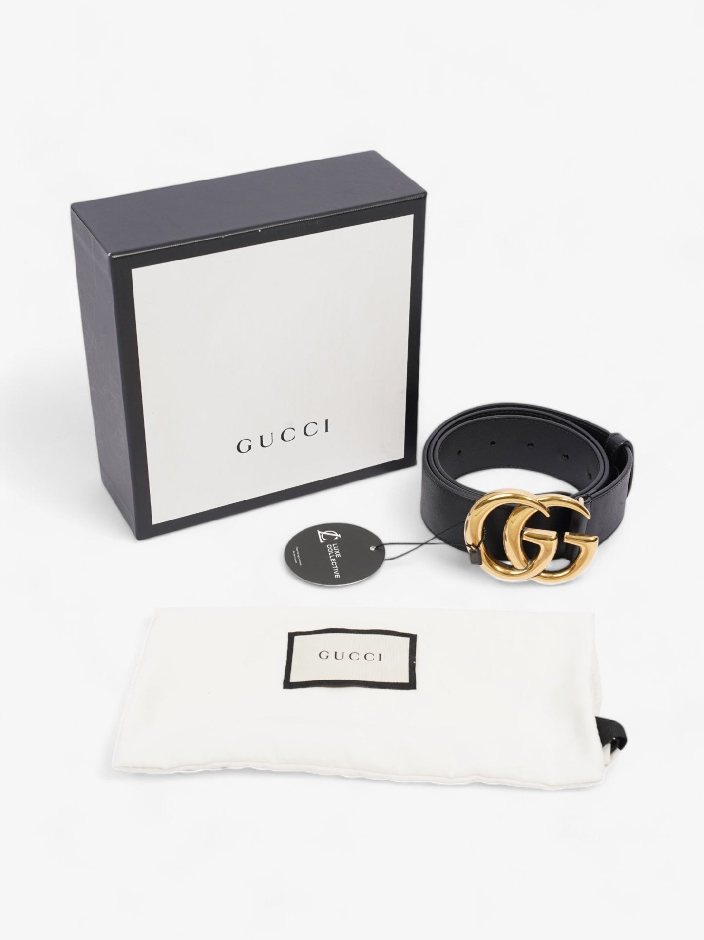 Gucci GG Marmont 2015 Re-Edition Wide Belt Black / Gold Leather 85cm / 34"