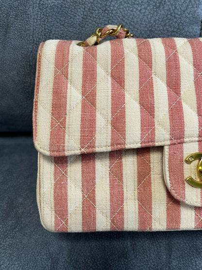 Chanel Vintage Striped Linen Classic Flap Bag