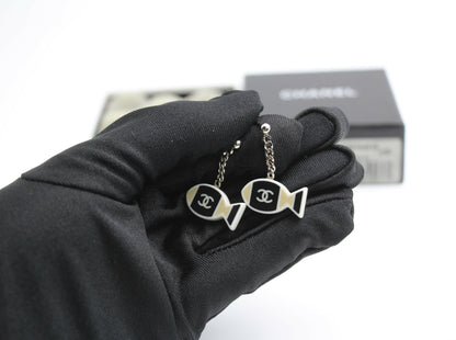Chanel Vintage 05C Resin Black and White Fishes Stud Earrings