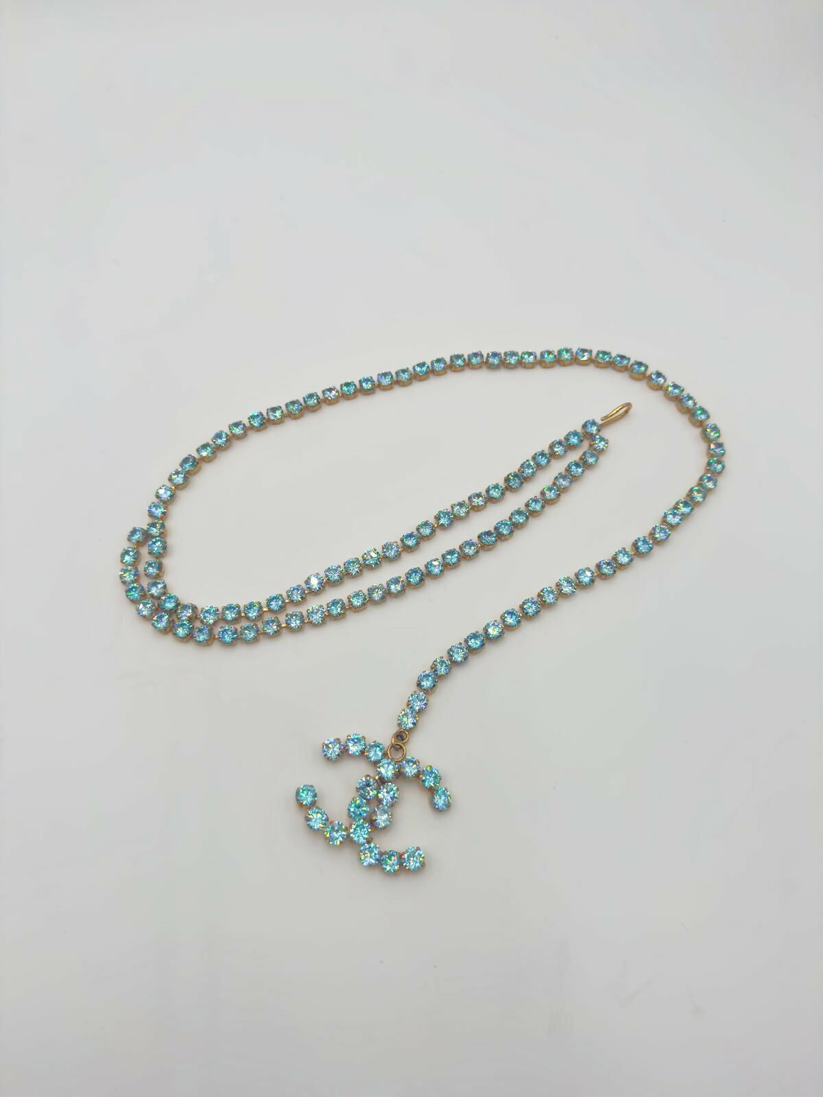 Chanel Vintage Barbie 1995P Baby Blue Iridescent Dangle Belt