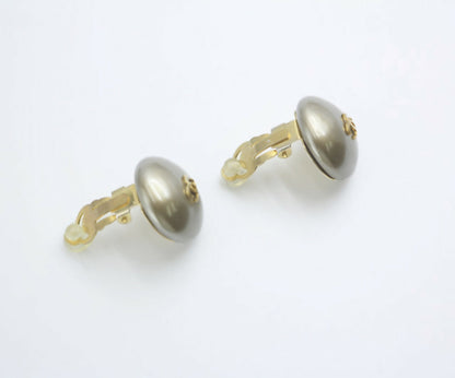 Chanel Vintage 1989 Imitation Pearl Gray Gold Brown Mixed Colour Round Clip-on Earrings