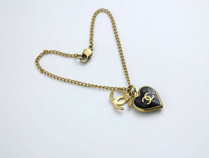 Chanel Vintage 02P Enamel Black Heart CC Bracelet
