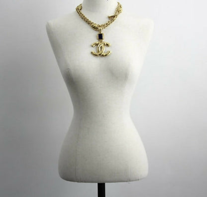 Chanel Vintage 94A Gripoix Blue Gold-plated Necklace