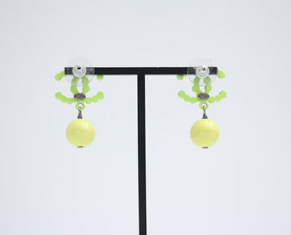 Chanel Vintage 04A Resin Fluorescent Green and Yellow Dangle Stud Earrings