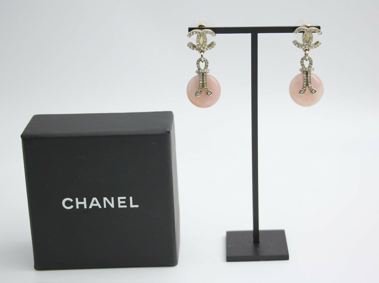 Chanel 09A Gripoix Pink Round Dangle Stud Earrings