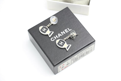 Chanel Vintage 05C Resin Black and White Fishes Stud Earrings