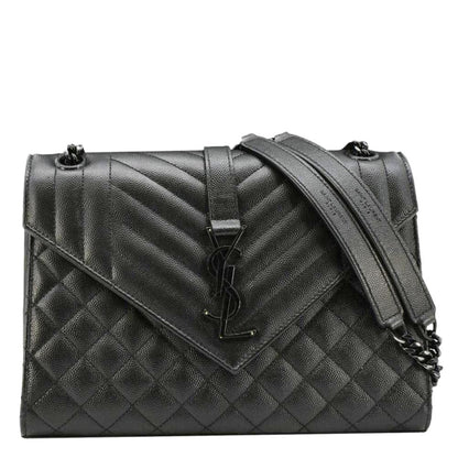 YVES SAINT LAURENT Envelope Medium Mixed Matelasse Leather Shoulder Bag Black