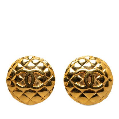 Chanel Gold-Plated Coco Mark Matelasse Vintage Earrings