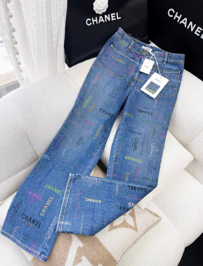 Chanel 22P blue denim graffiti jeans