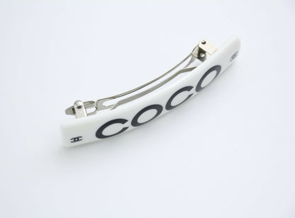Chanel Vintage 01P Resin Coco Logo White Hairpin