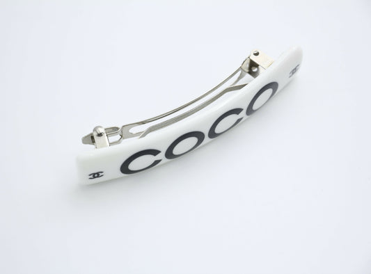 Chanel Vintage 01P Resin Coco Logo White Hairpin