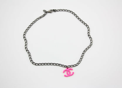 Chanel Vintage 04A Resin Fluorescent Pink CC Necklace