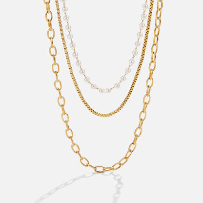 Ariel Triple Chain & Pearl Necklace