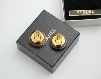 Chanel Vintage 97P Tortoise Shell Round Earrings