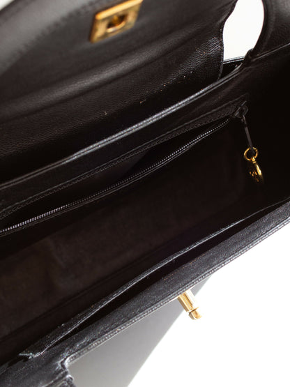 Chanel Vintage 1998 Kelly Black Caviar Leather 24K Gold Top Handle Bag