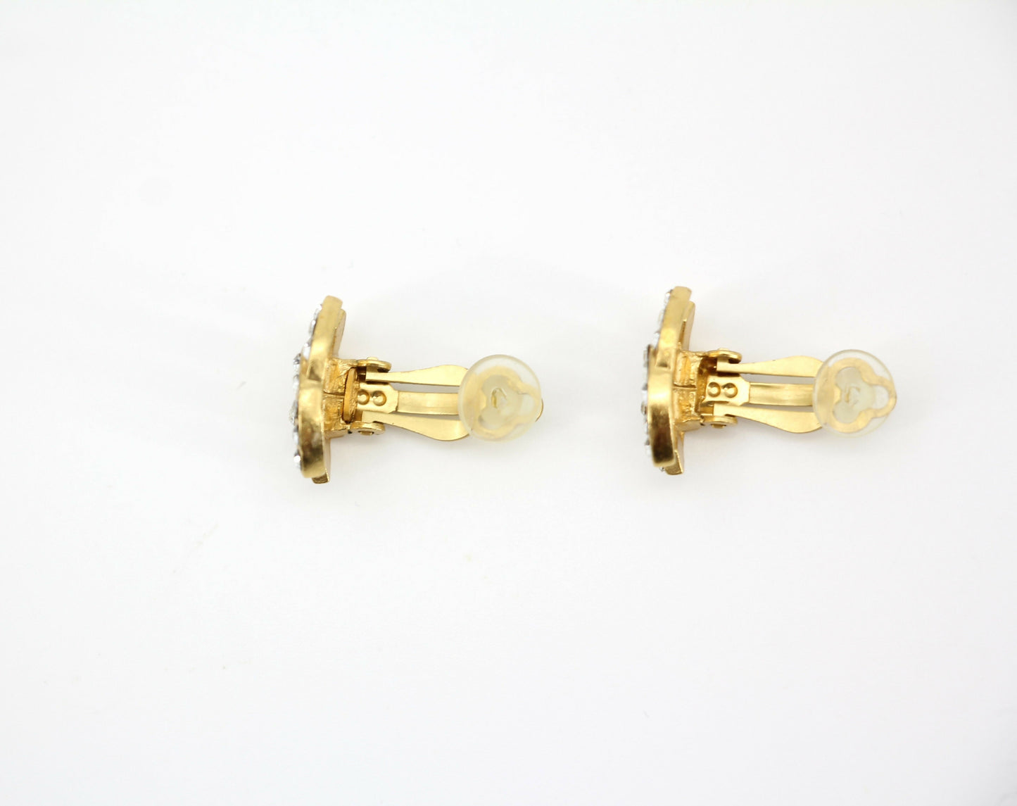 Chanel Vintage 02A Rhinestone Gold-plated CC Mark Clip-on Earrings