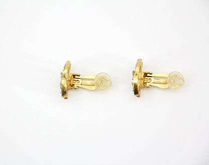 Chanel Vintage 02A Rhinestone Gold-plated CC Mark Clip-on Earrings