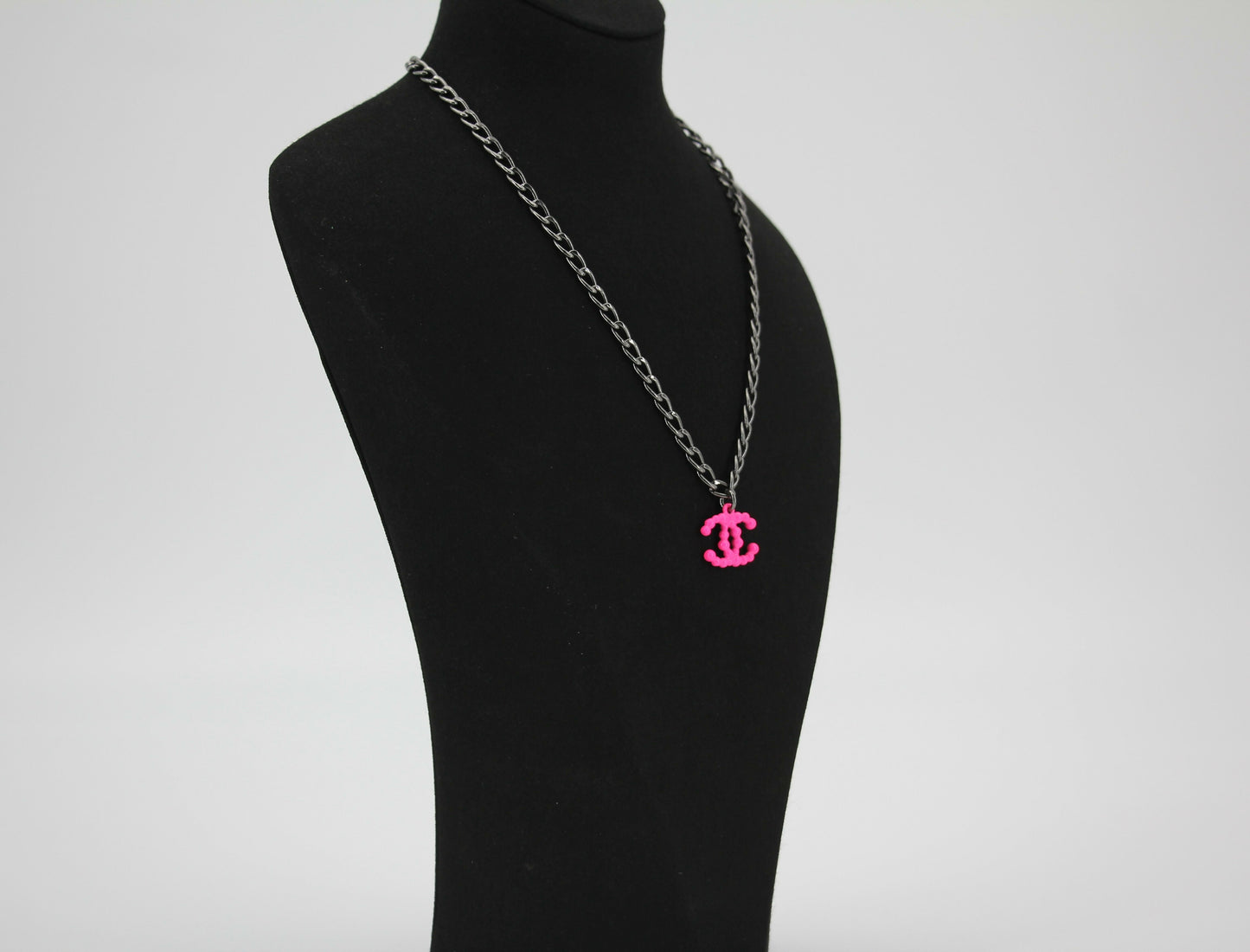 Chanel Vintage 04A Resin Fluorescent Pink CC Necklace