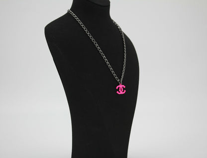 Chanel Vintage 04A Resin Fluorescent Pink CC Necklace