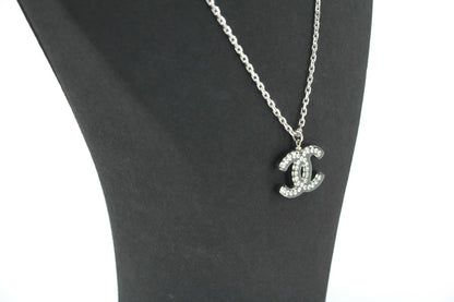 Chanel Vintage 05P Acrylic Transparent Rhinestone Black CC Double-Sided Necklace